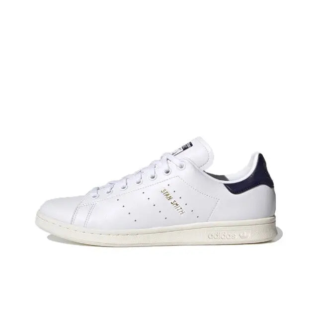 Adidas Stan Smith low-top sneakers, white leather with navy heel and off-white sole