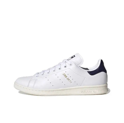 Adidas Stan Smith low-top sneakers, white leather with navy heel and off-white sole