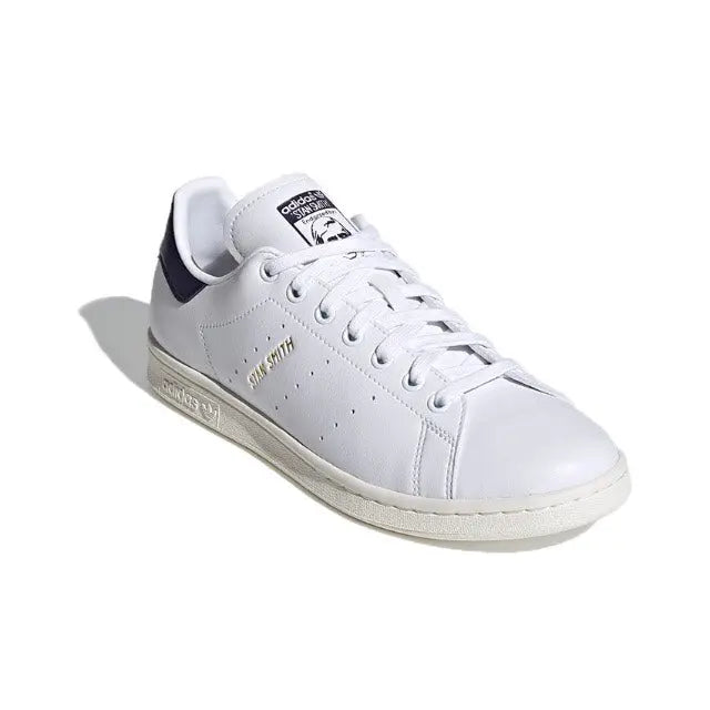 Adidas Stan Smith low-top sneakers, white leather with navy accent and lace-up