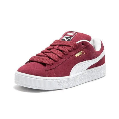 Puma Suede XL maroon suede lace-up sneakers with white PUMA stripe and thick white sole