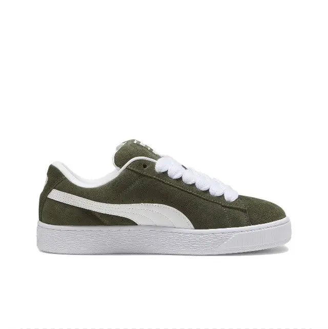 Puma Suede XL suede sneakers, dark olive with white midsole and Puma stripe