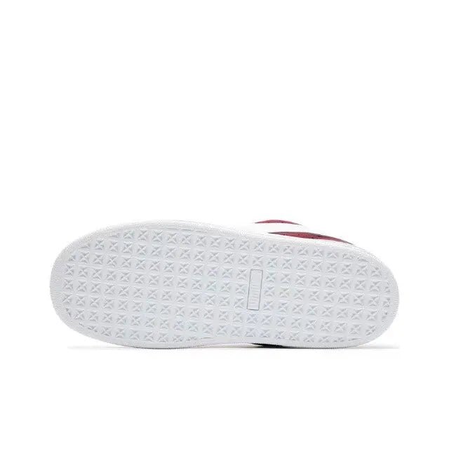 Puma Suede XL maroon suede sneaker outsole with white textured tread and edge midsole