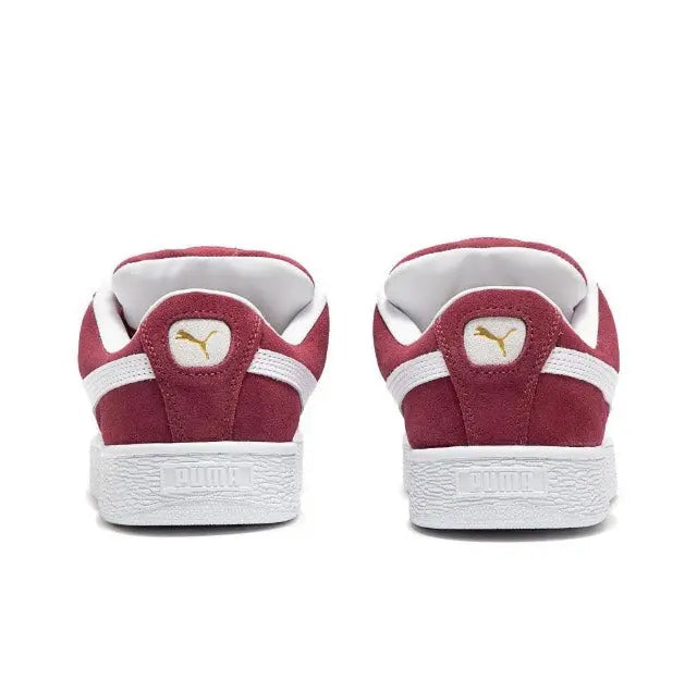 Puma Suede XL maroon suede sneakers with white heel tabs and PUMA cat emblem