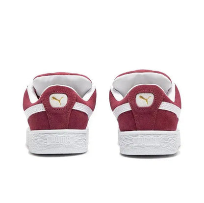 Puma Suede XL maroon suede sneakers with white heel tabs and PUMA cat emblem