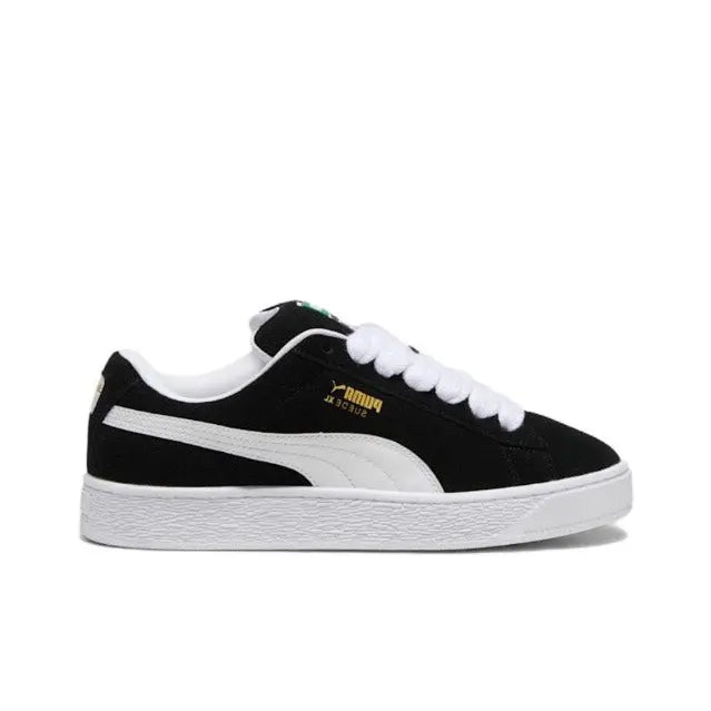 Puma Suede XL sneakers, black suede with white stripe and white lace eyelets