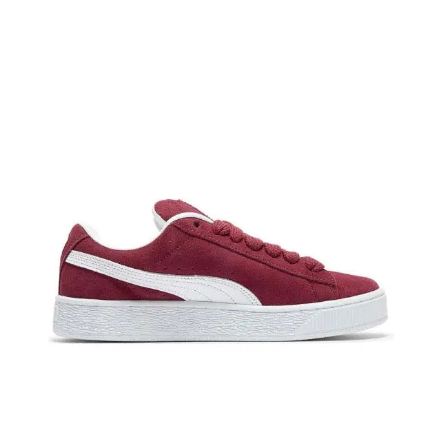Puma Suede XL maroon suede low-top sneakers with white side stripe and white midsole