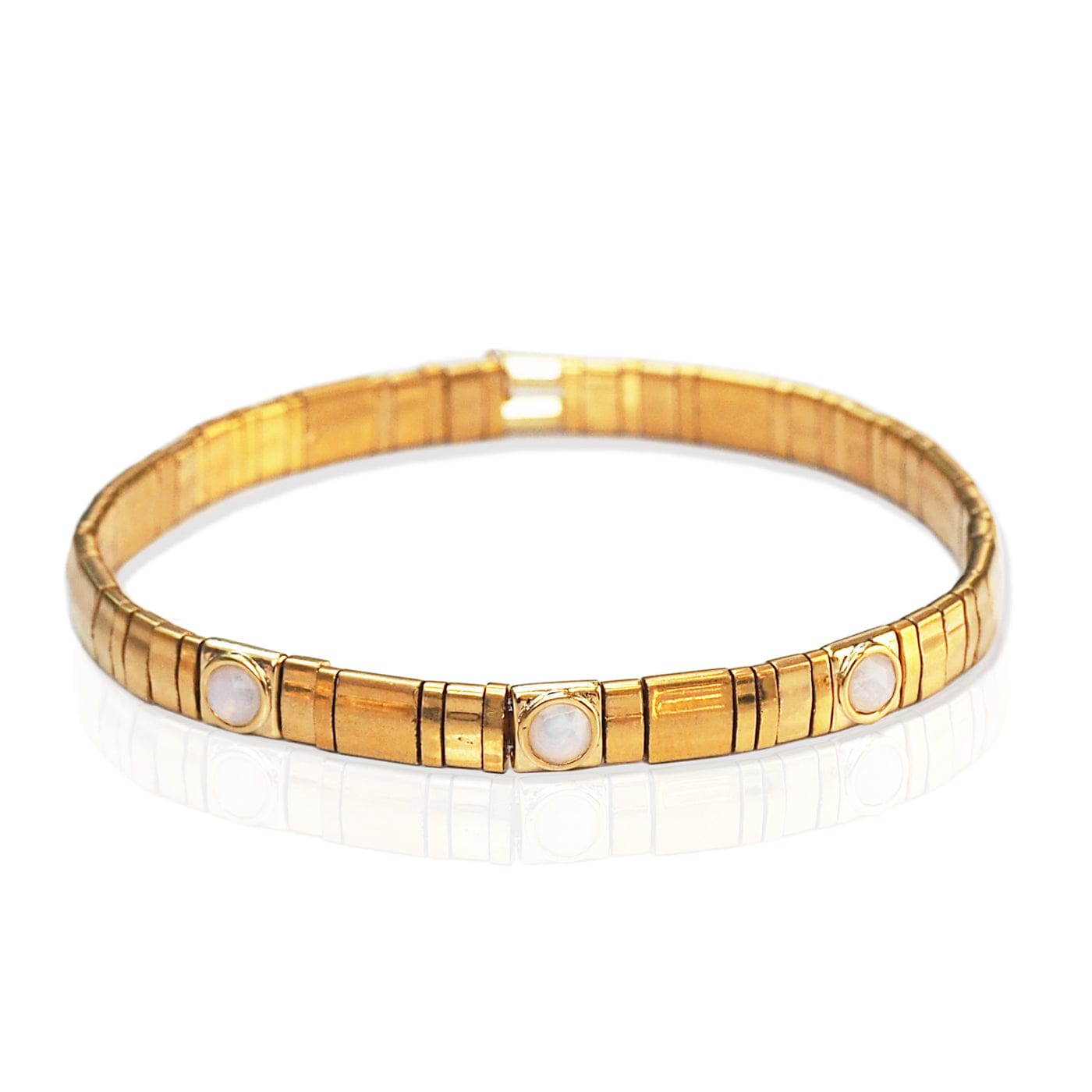 Gold Tila Bead Bracelet with Starburst Charms