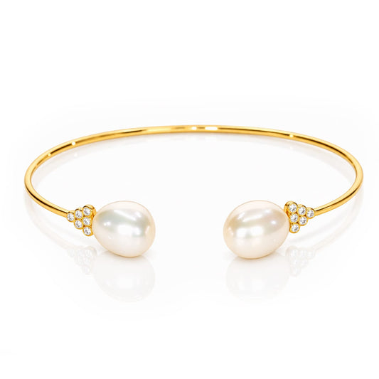 Medium Pearl And CZ Open Cuff