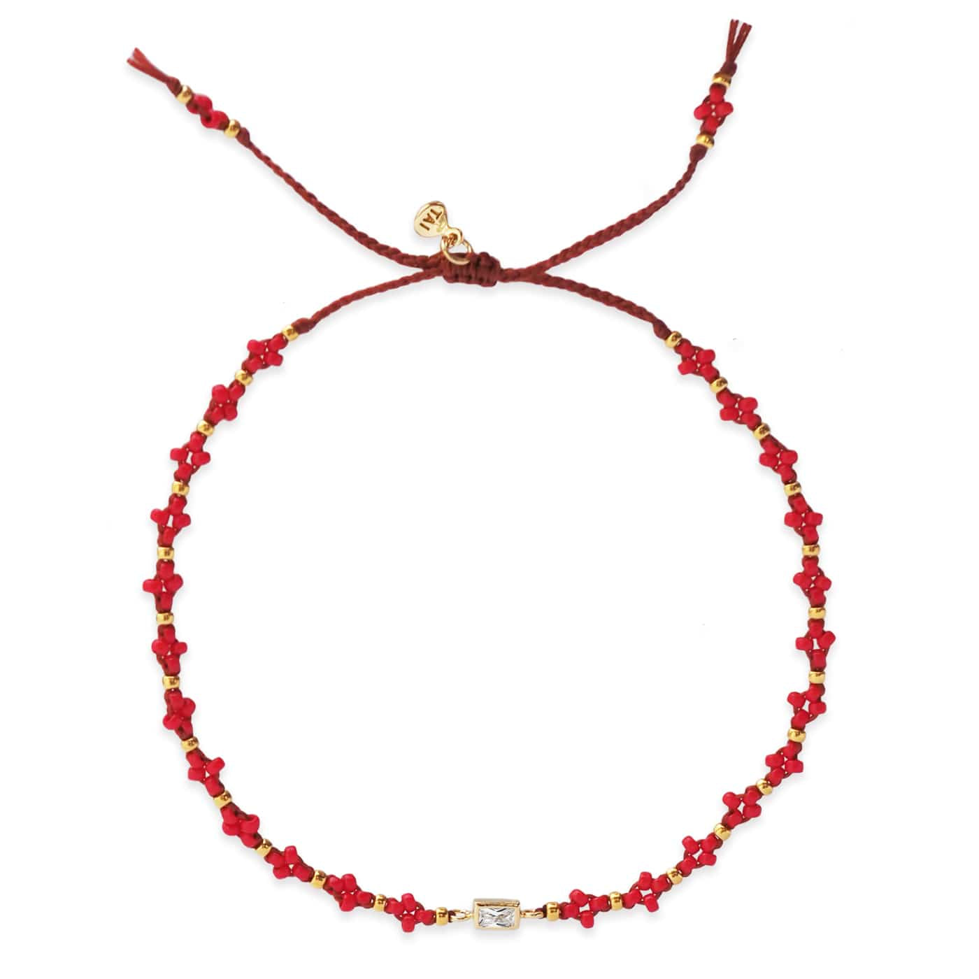 Red Japanese Bead & CZ Bracelet