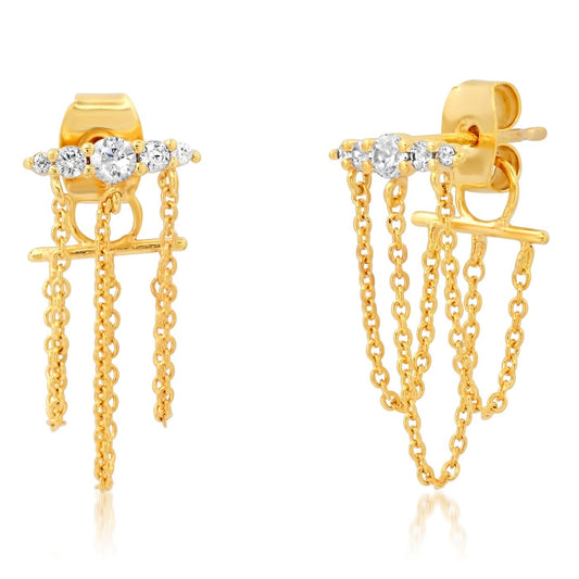 CZ Bar With Triple Chain Dangles