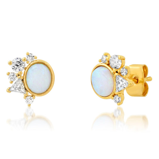 Dainty Opal And CZ Cluster Studs