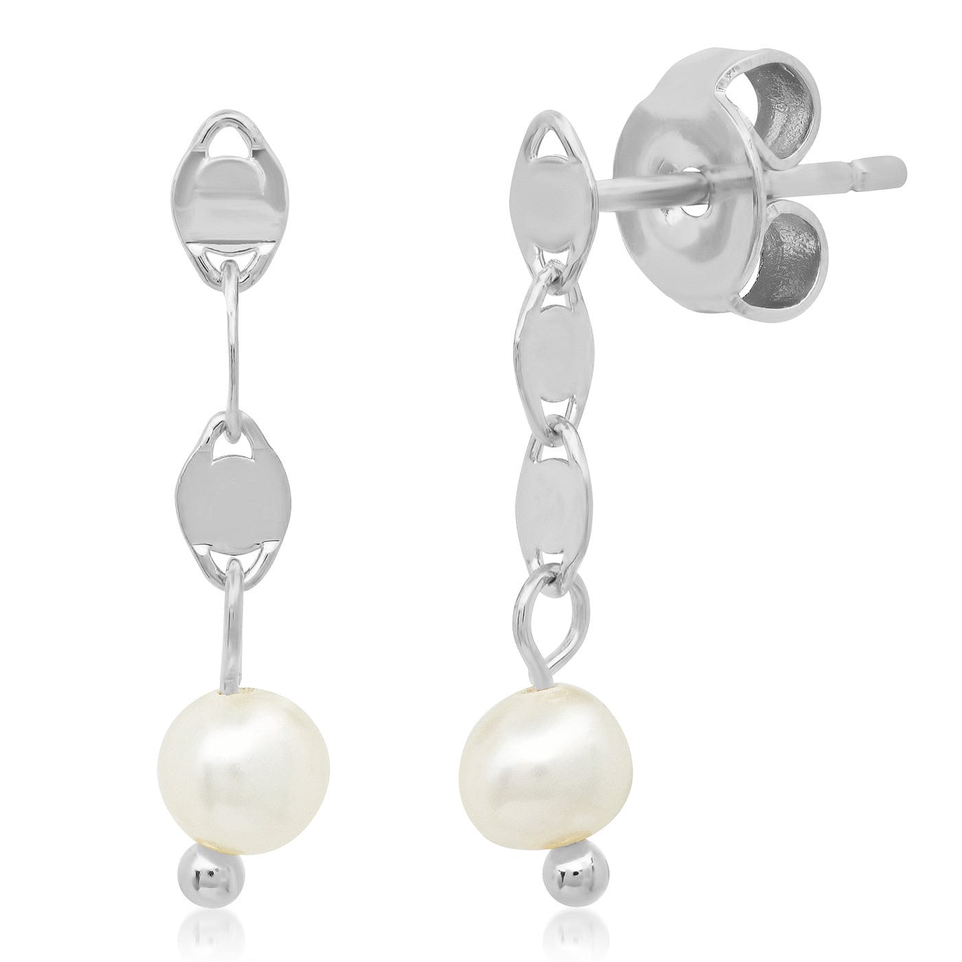 Delicate Chain Linear Earring With Freshwater Pearl Accents