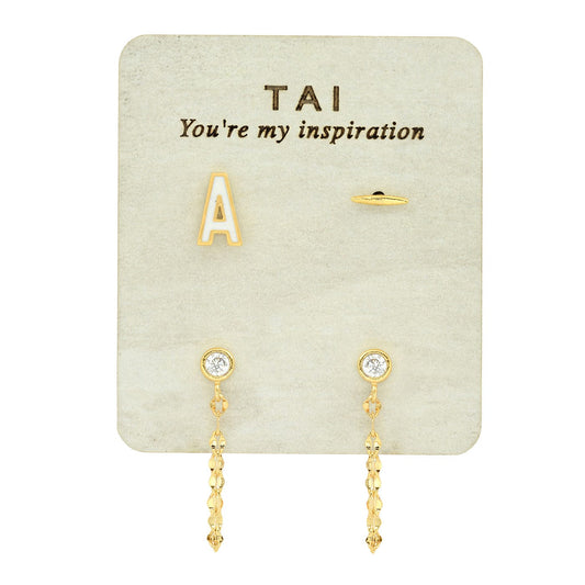 Enamel Monogram Stud Set