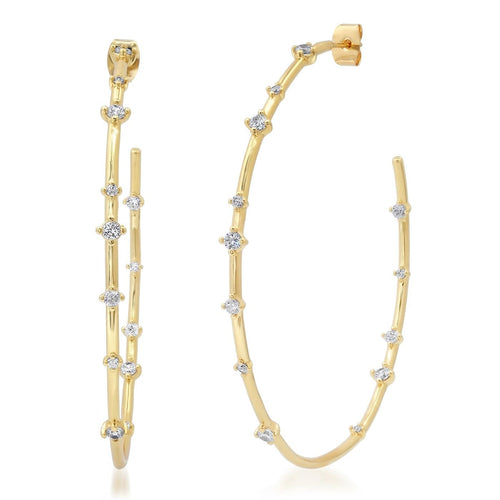 Extra Large Gold Hoops with CZ Stations