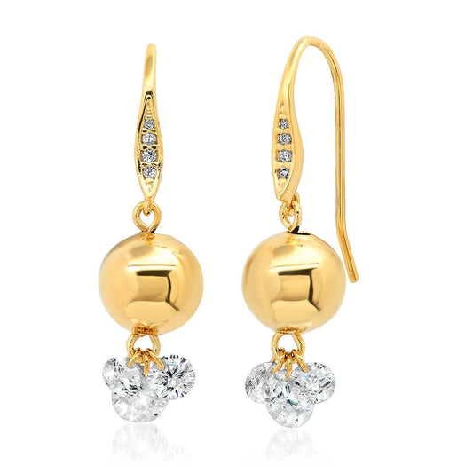 Gold Ball And Floating Cz Cluster Earring