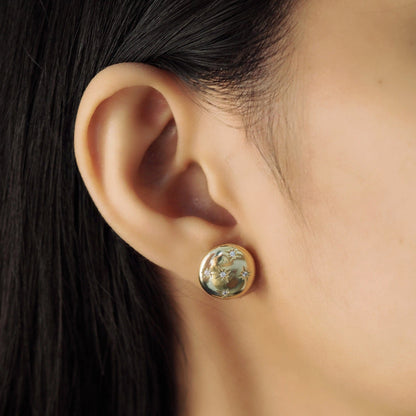 Gold Button Earring Studs with CZ Star Accents