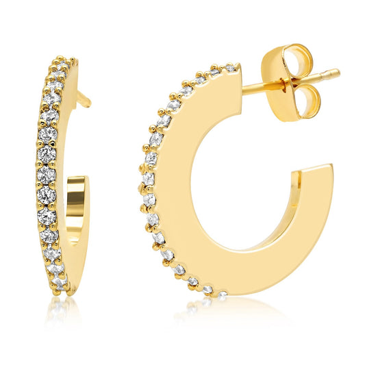 Gold Open Hoops With Pave Accents