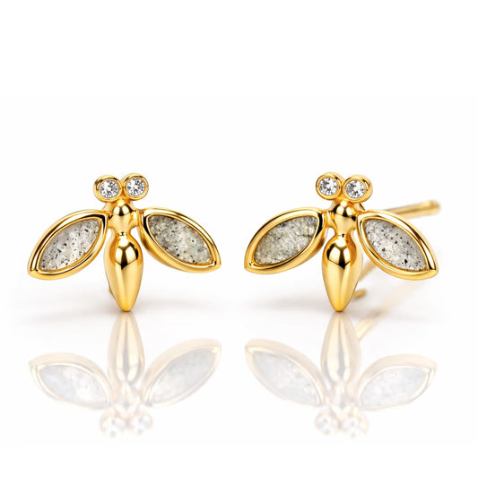 Gold Vermeil Bee Studs With Stone Accents