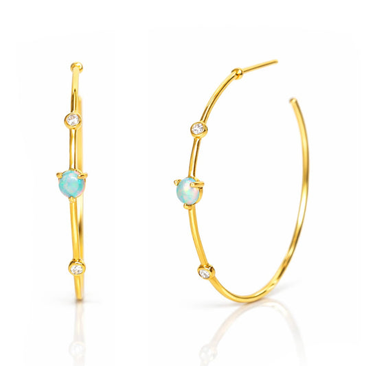 Gold Vermeil Large Hoop With Opal And Cz Detailing