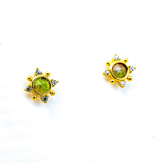 Gold Vermeil Watermelon Medallion Tourmaline Studs