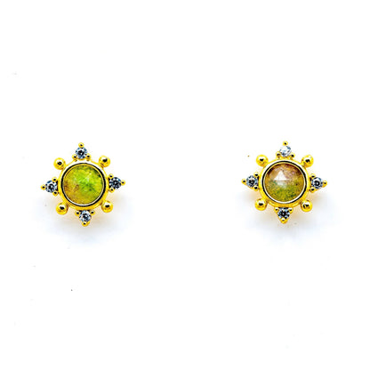 Gold Vermeil Watermelon Medallion Tourmaline Studs