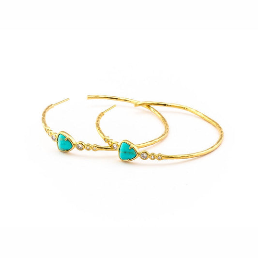 Hand Hammered Turquoise Hoop