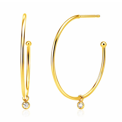 Large Hoop Earring With Cz Charm