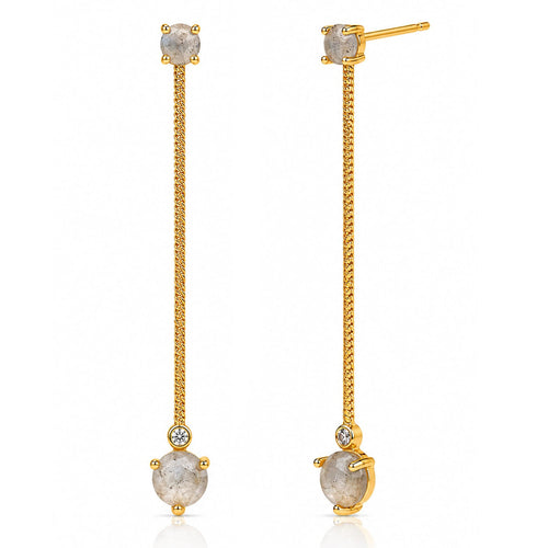 Long Drip Snake Chain Earrings W Labradorite Accents