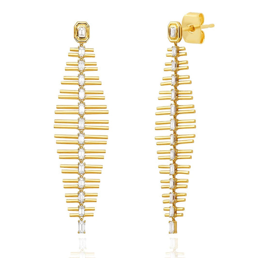 Long Gold Baguette Drop Earrings