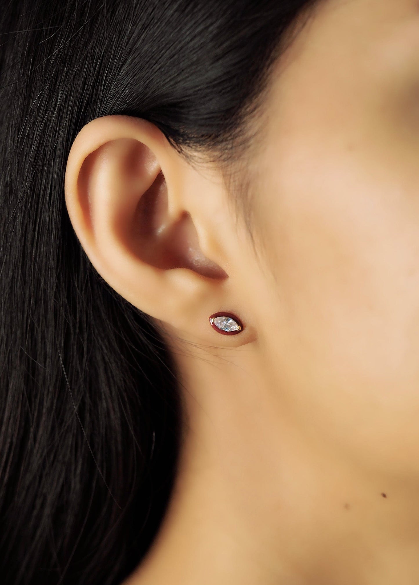 Marquis CZ Studs With Enamel Bezel