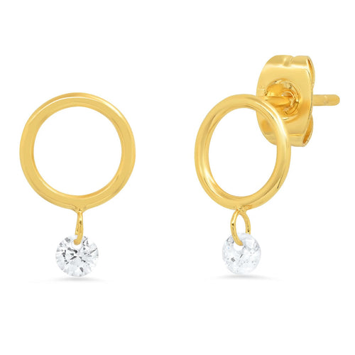 Open Circle Studs With CZ Dangle