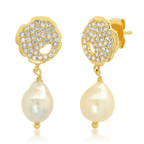 Pave Cz Disc With Freshwater Pearl Drop