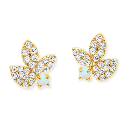 Pave Leaf Studs with Opal Stone Accent