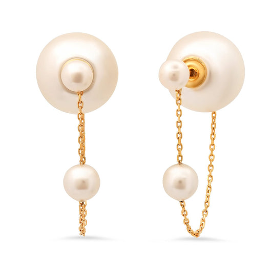 Pearl and Chain Front to Back Earrings