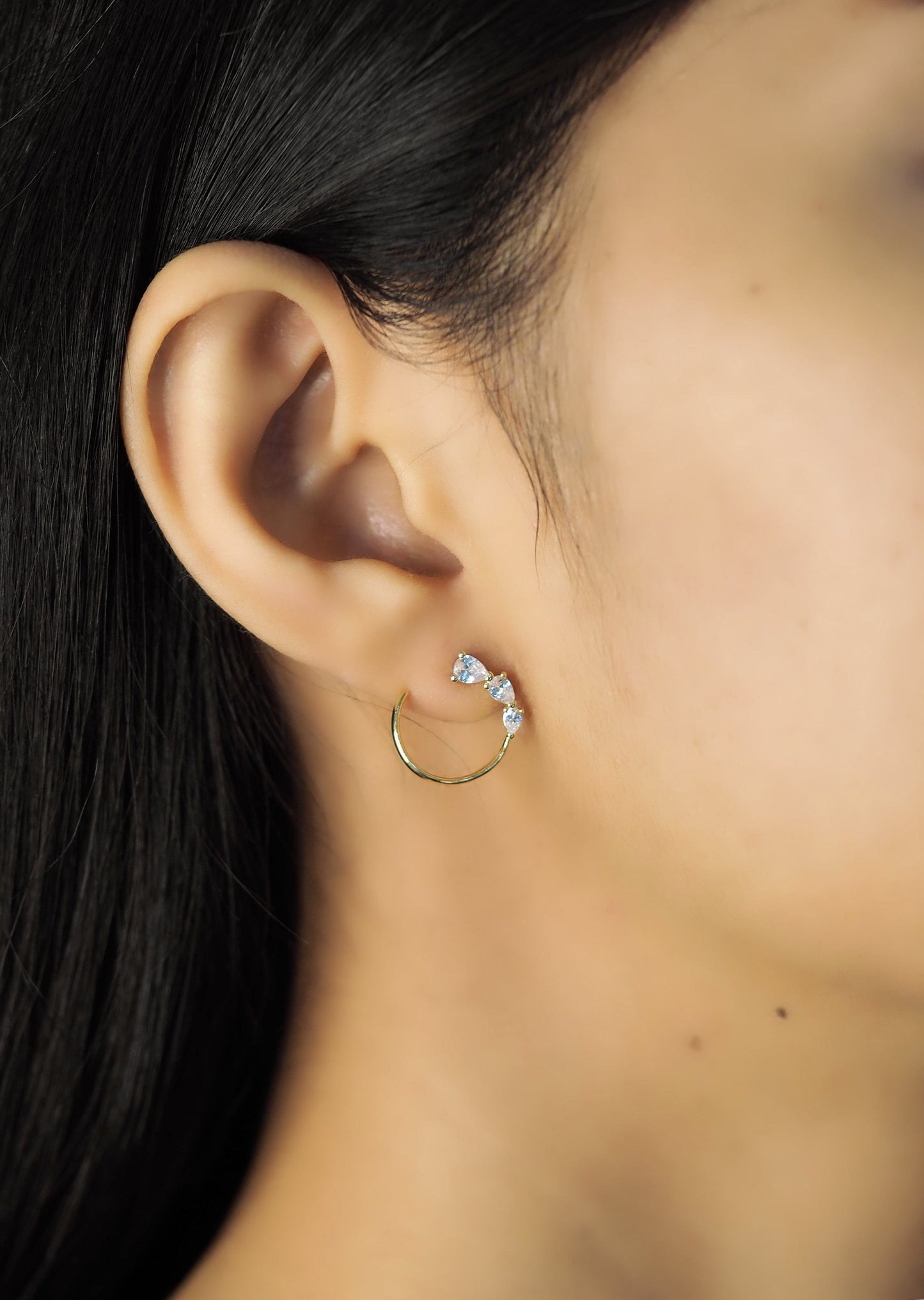 Triple Pear Shaped Cz Front Facing Hoop
