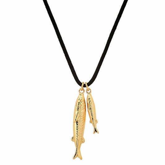 Gold Fish Pendant Cord Necklace