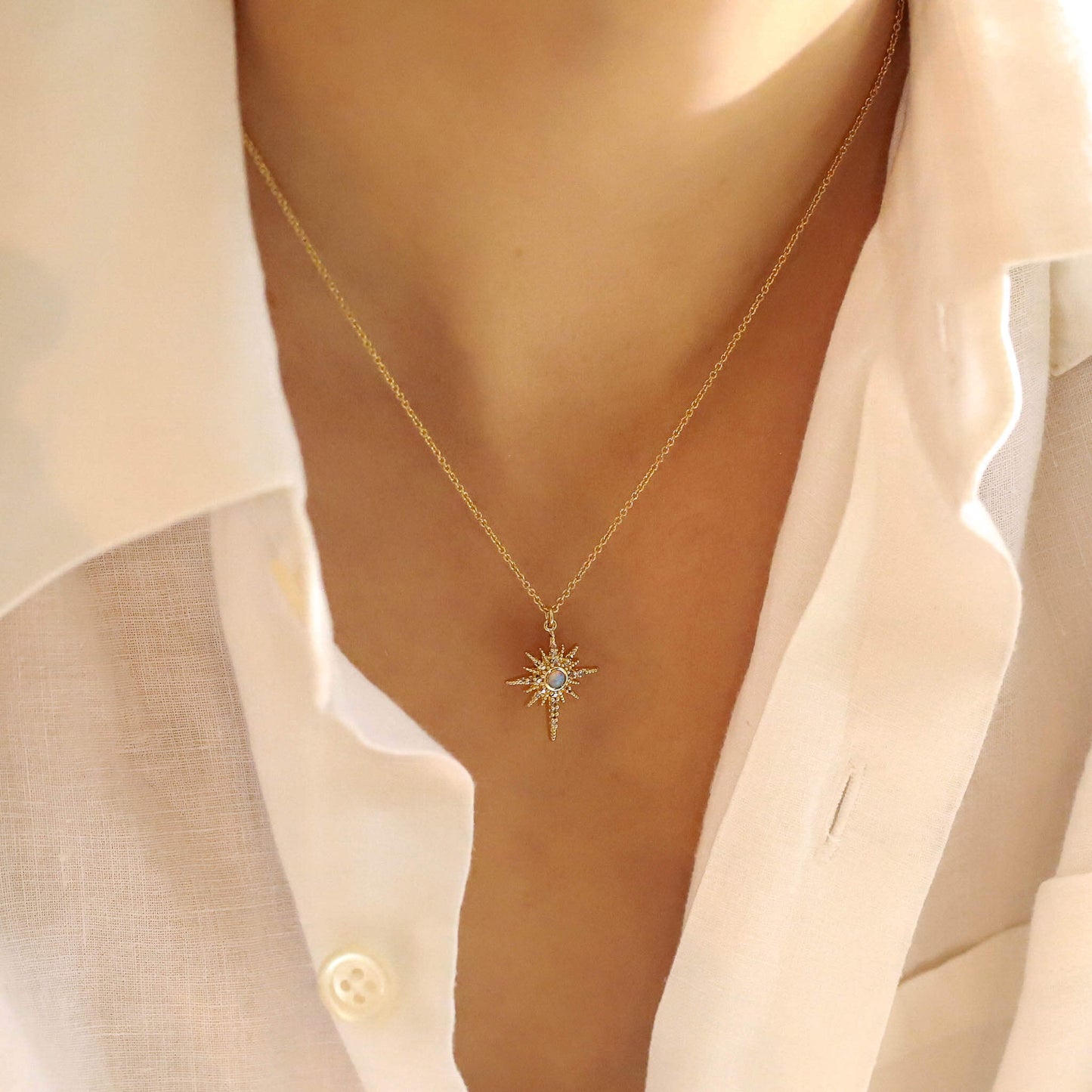 Gold Starburst with Opal Stone Center