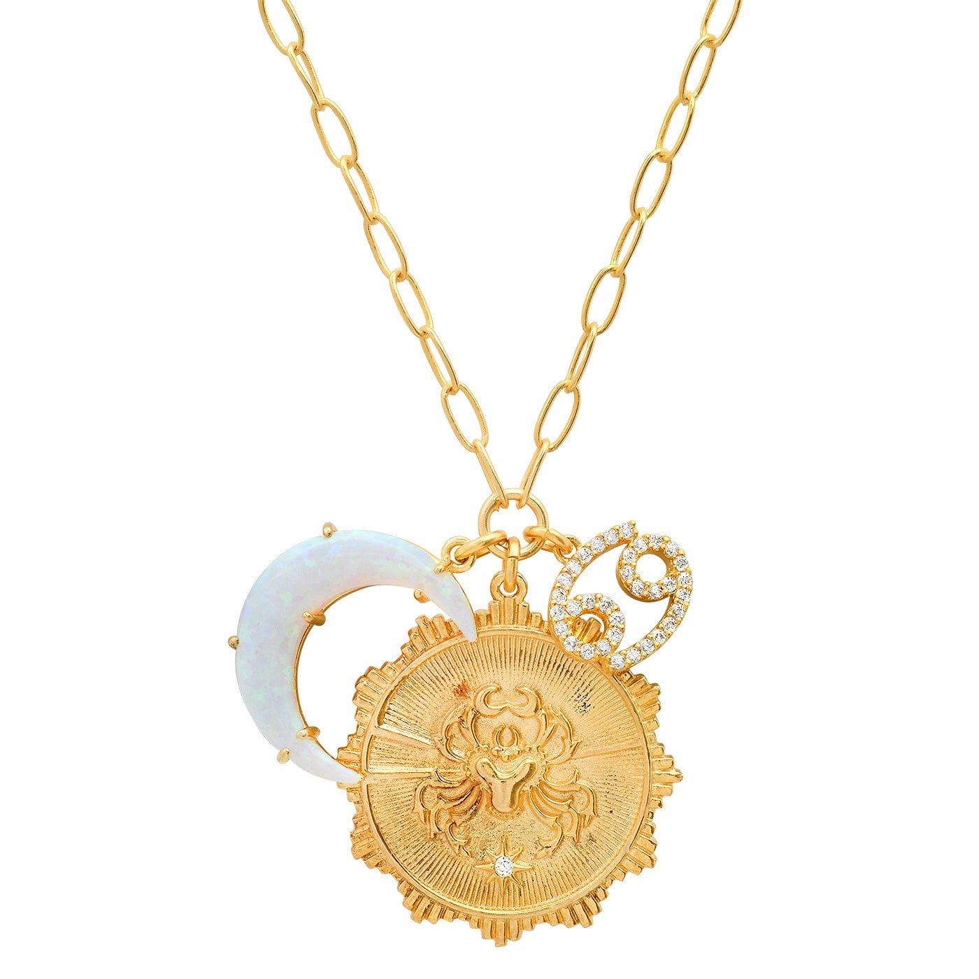 Opal Crescent Zodiac Charm Pendant Necklace