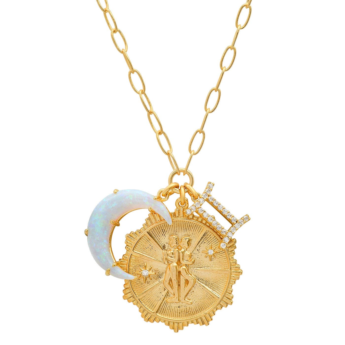 Opal Crescent Zodiac Charm Pendant Necklace