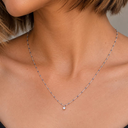 Sterling Silver Enamel Beaded Necklace With CZ