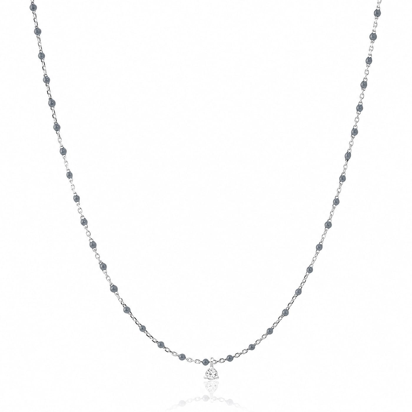 Sterling Silver Enamel Beaded Necklace With CZ
