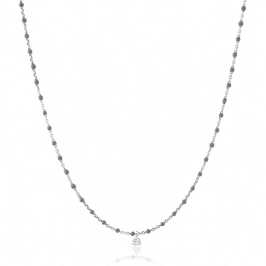 Sterling Silver Enamel Beaded Necklace With CZ
