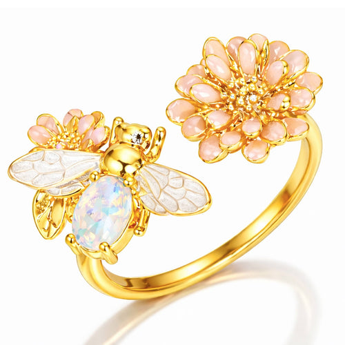 Bee & Flower Open Ring