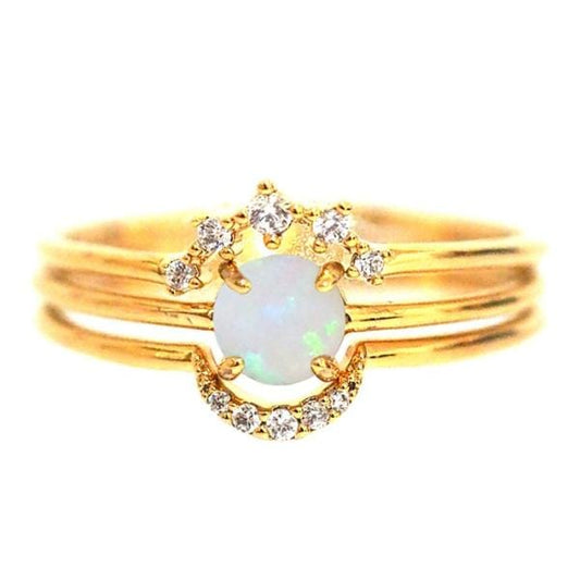 Opal CZ Arc Ring Set | 3-Piece Stacking Set