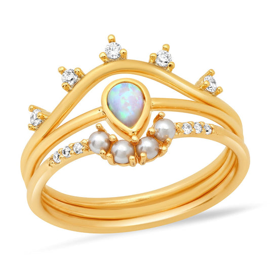 Third Eye Opal Ring Stack – 3 Piece Set