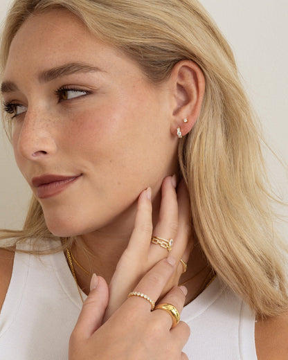Three Stone Huggie Hoops
