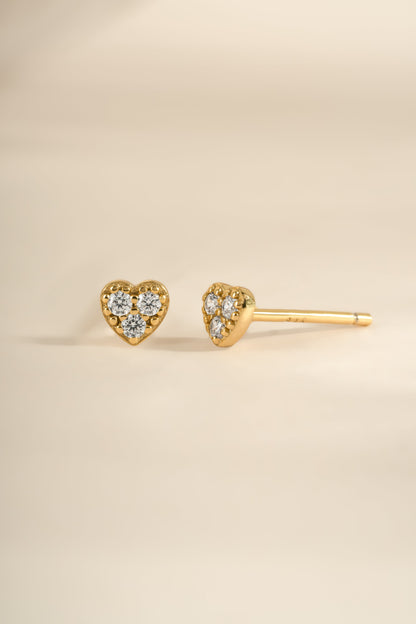 Tiny Heart CZ Stud Earrings