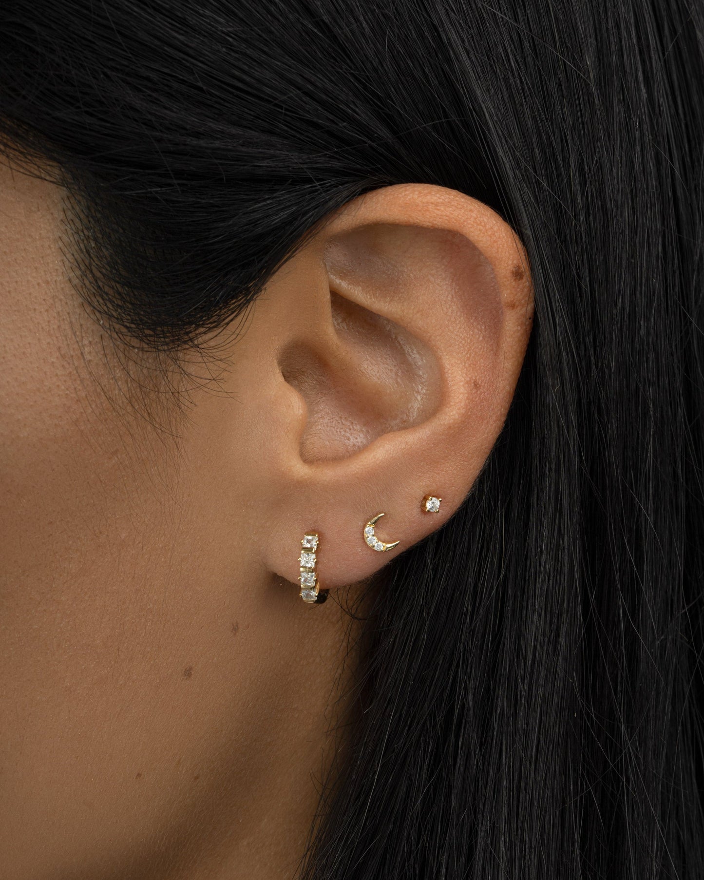 Tiny CZ Moon Studs