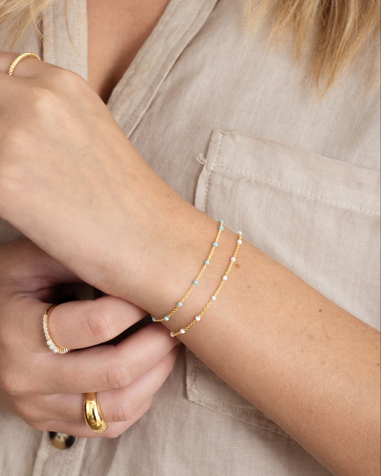 White Enamel Beaded Bracelet