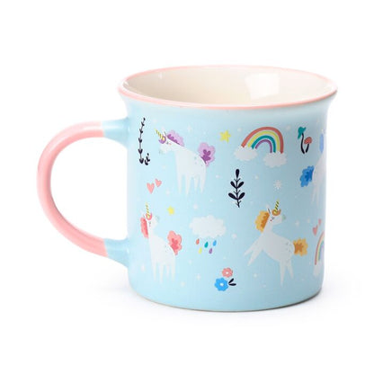 back view of unicorn magic fine-rimmed porcelain mug with unicorn design